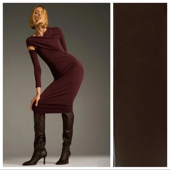 NWT. Zara Brown Long Leather High-Heel Ankle Boots. Size 9. - Picture 5 of 9